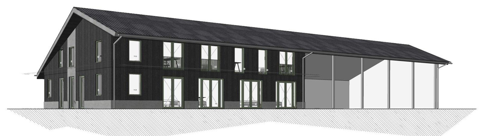 Lange gevelaanzicht — Boerderijkamers